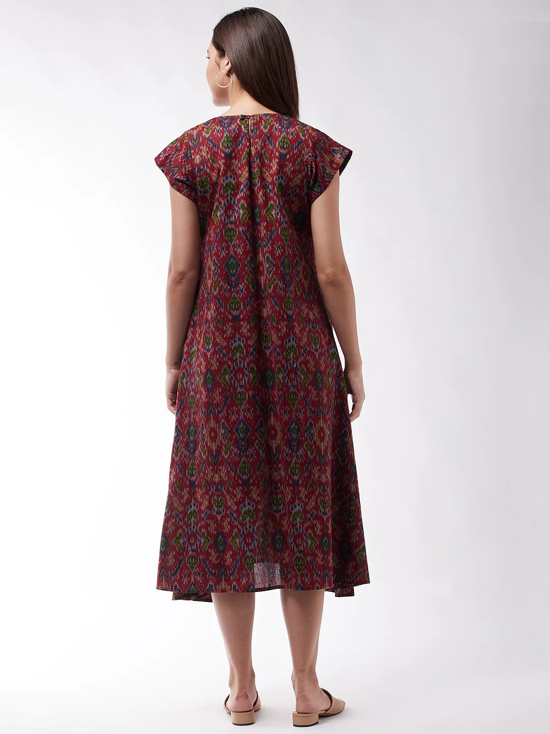 Abstract A- Line Ikkat Print Dress