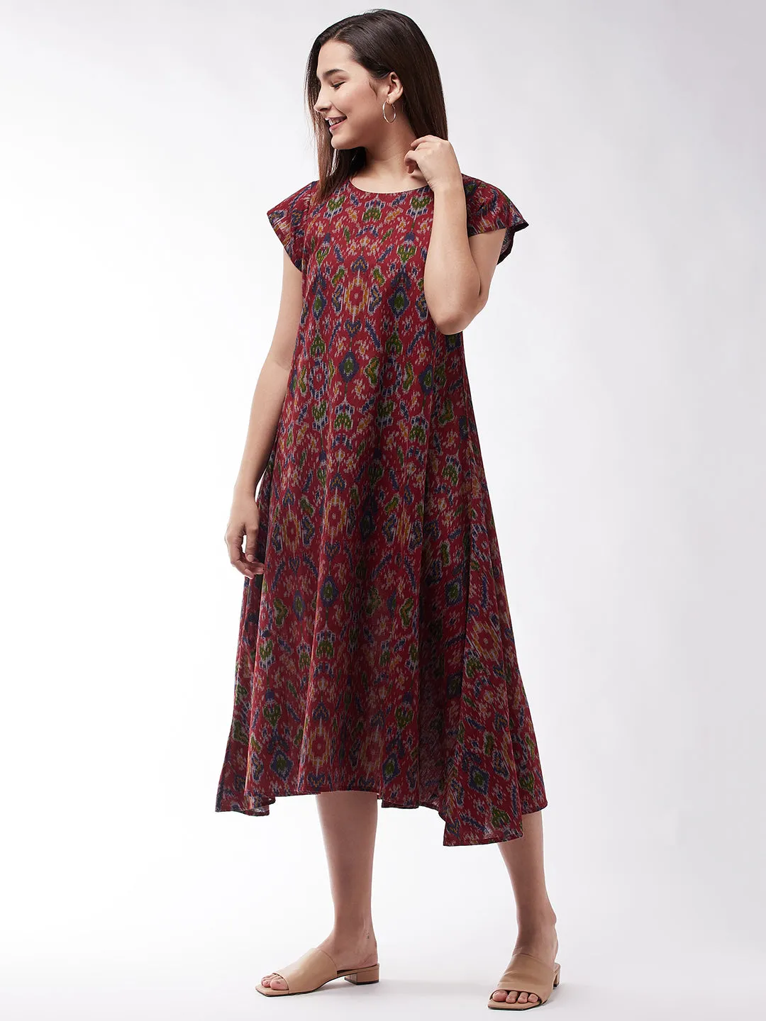 Abstract A- Line Ikkat Print Dress