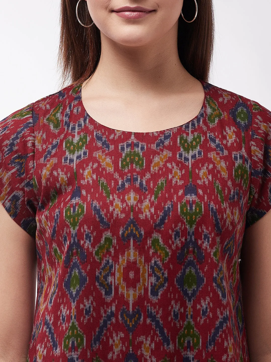 Abstract A- Line Ikkat Print Dress
