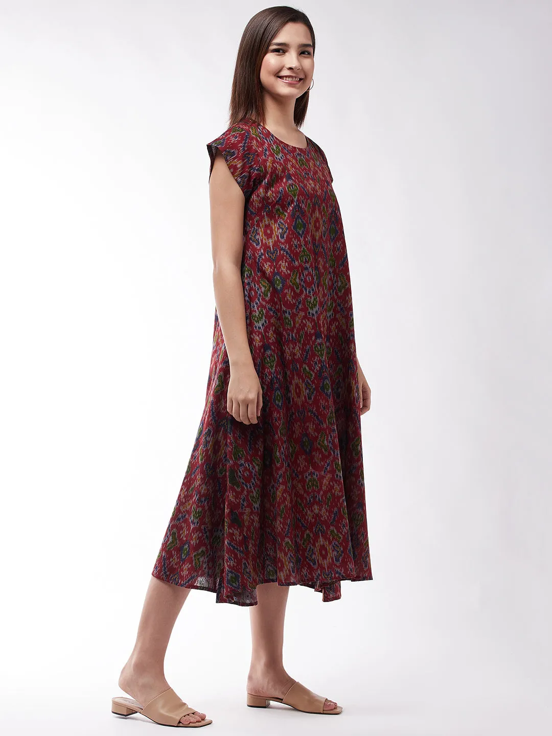 Abstract A- Line Ikkat Print Dress
