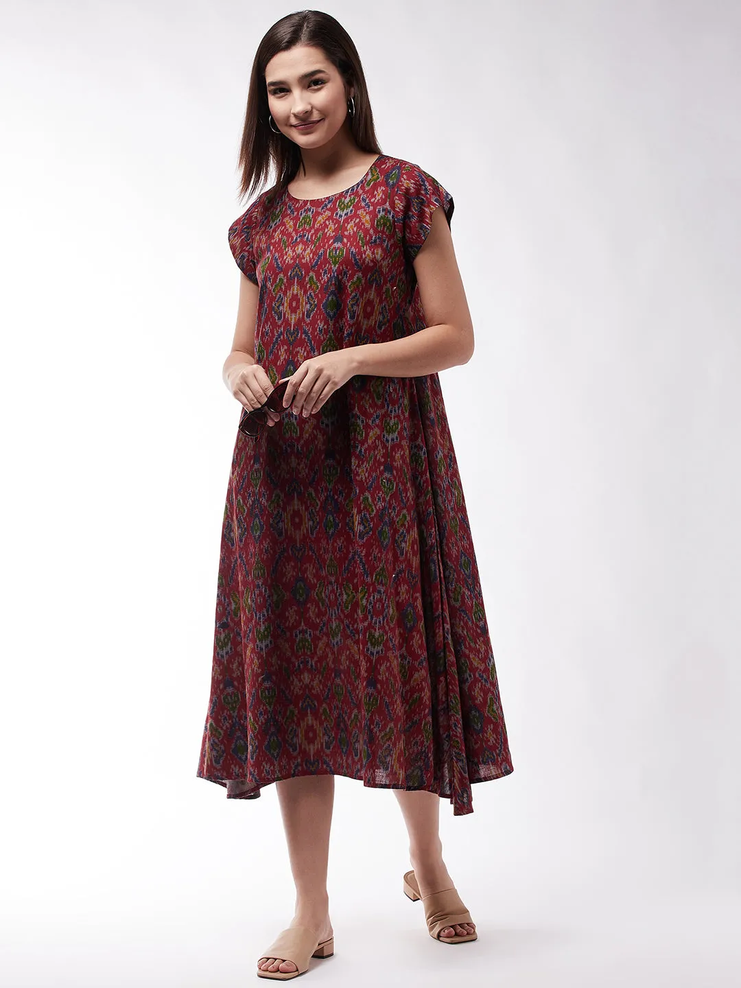 Abstract A- Line Ikkat Print Dress