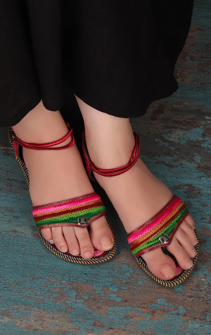 Ankle Strap Flats In Multicolor