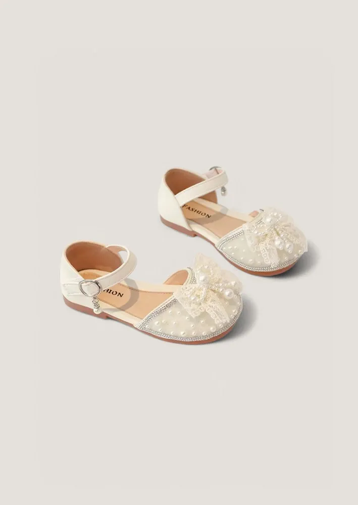 Beaded Wedding Flats in Beige