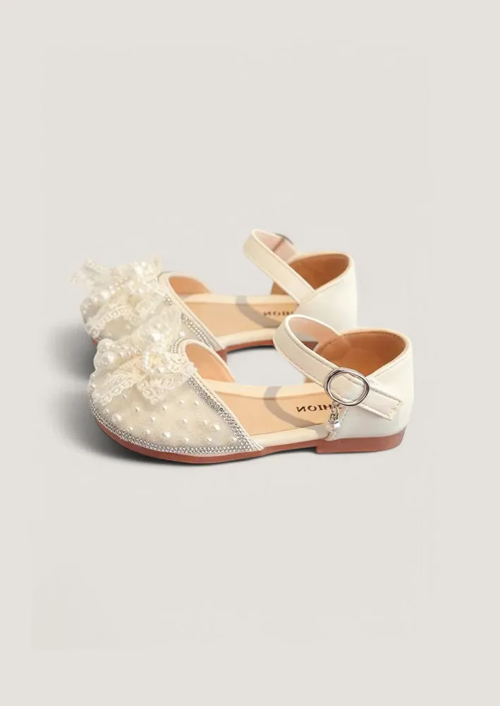 Beaded Wedding Flats in Beige