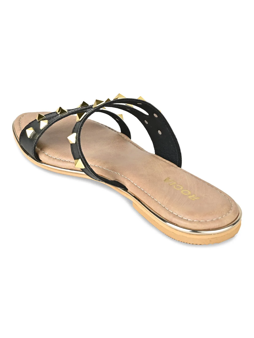 Black Women Zig Zag Studded Flats