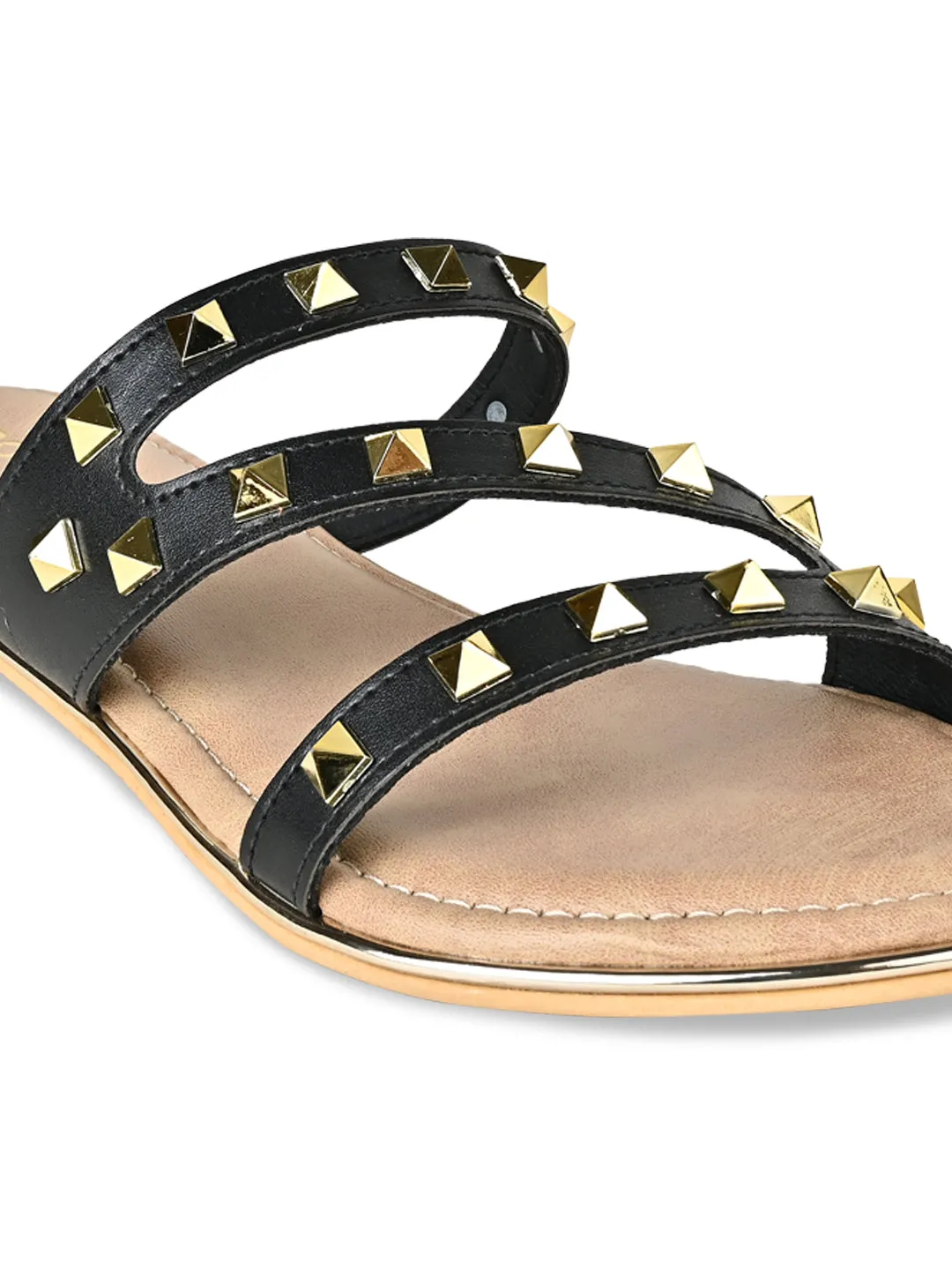 Black Women Zig Zag Studded Flats