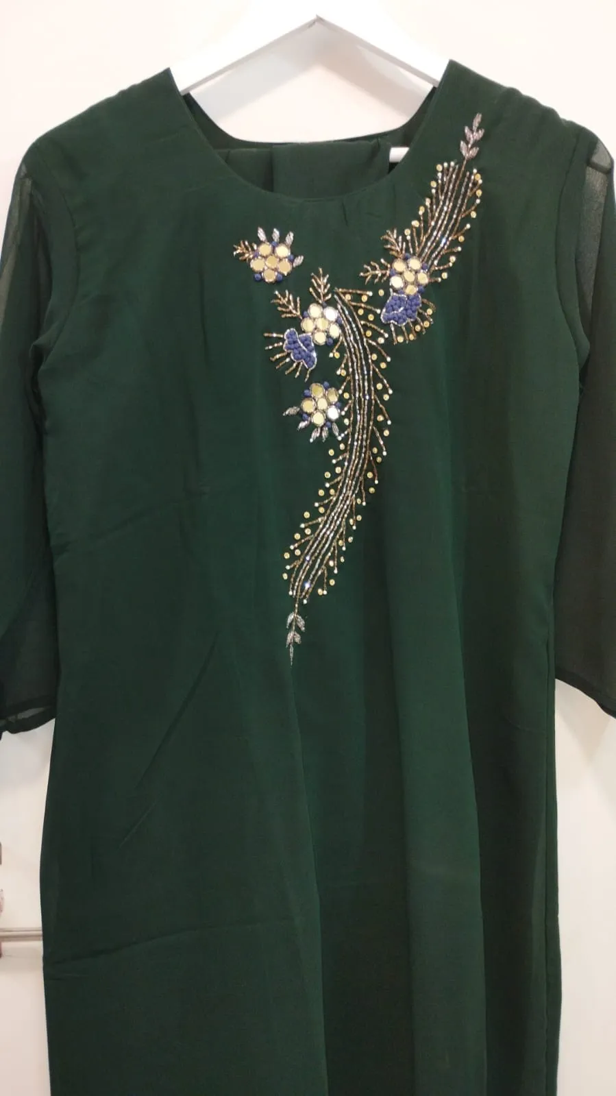 BOTTLE GREEN GEORGETTE INDO WESTERN COORDS SET