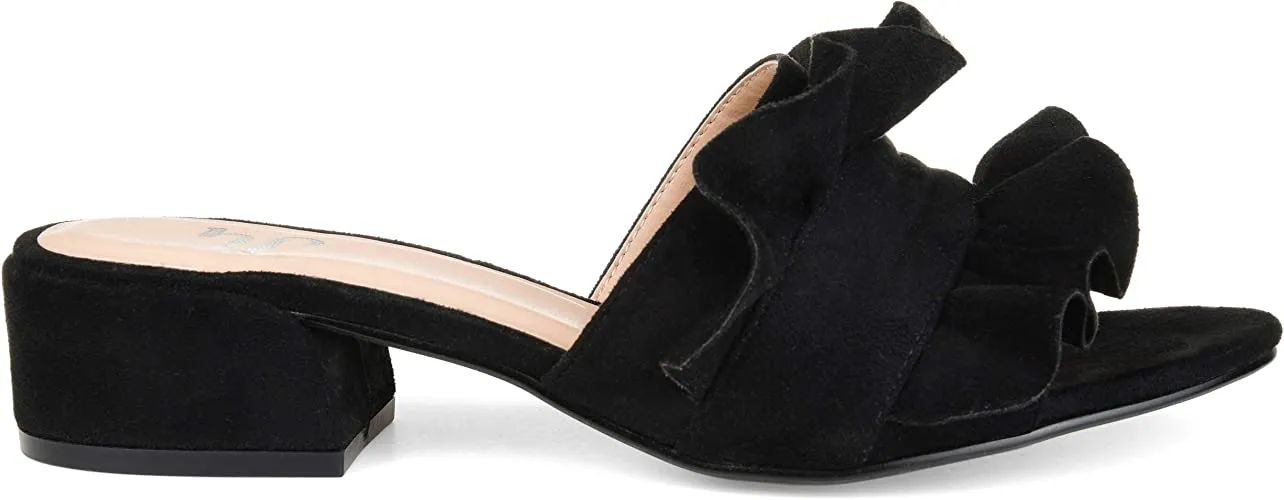 Brinley Co. Womens Salest Ruffle Faux Suede Slide-on Mules Black, 7.5 Regular US