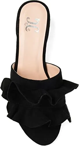 Brinley Co. Womens Salest Ruffle Faux Suede Slide-on Mules Black, 7.5 Regular US