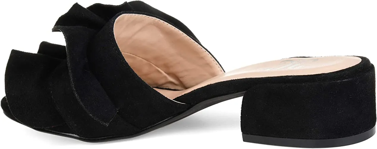 Brinley Co. Womens Salest Ruffle Faux Suede Slide-on Mules Black, 7.5 Regular US