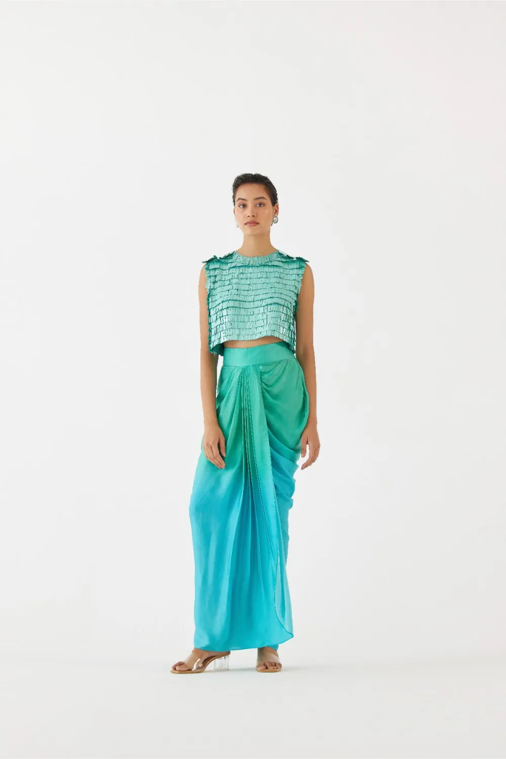 CASPIAN BLOUSE & OMBRE DRAPED SKIRT