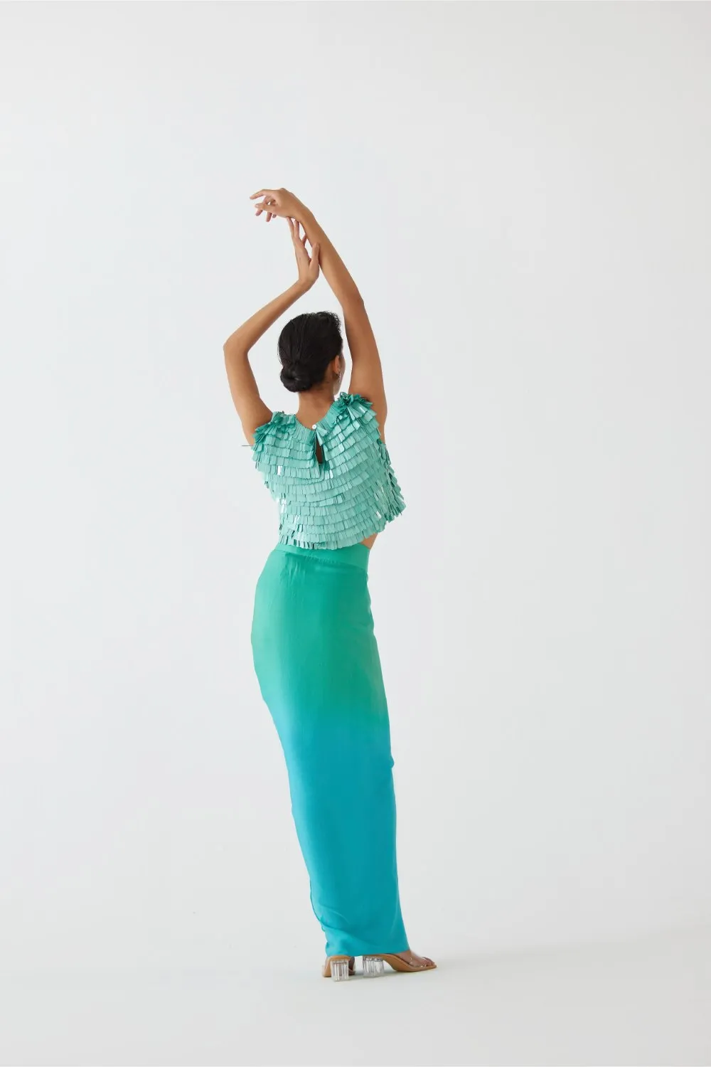 CASPIAN BLOUSE & OMBRE DRAPED SKIRT