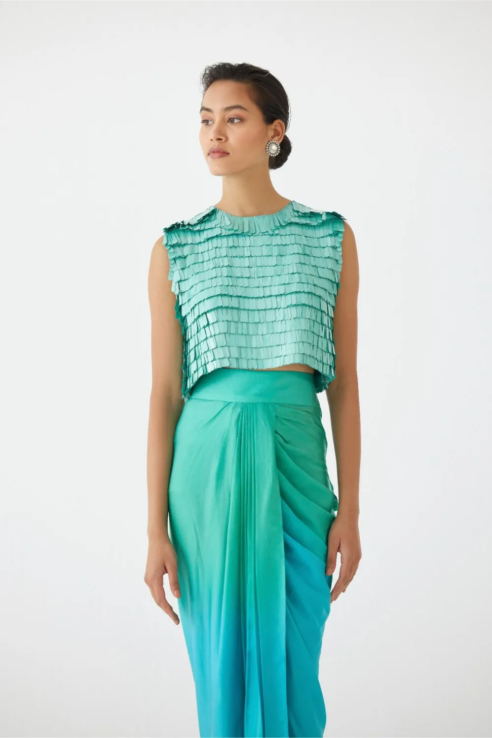 CASPIAN BLOUSE & OMBRE DRAPED SKIRT