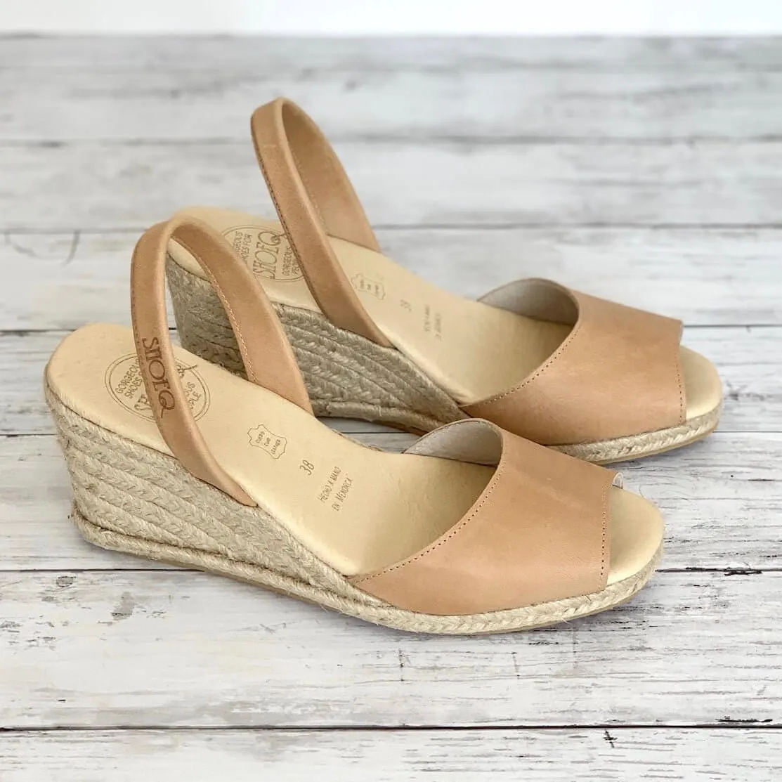 Classic Espadrille Wedge ('23) in Caramel Leather