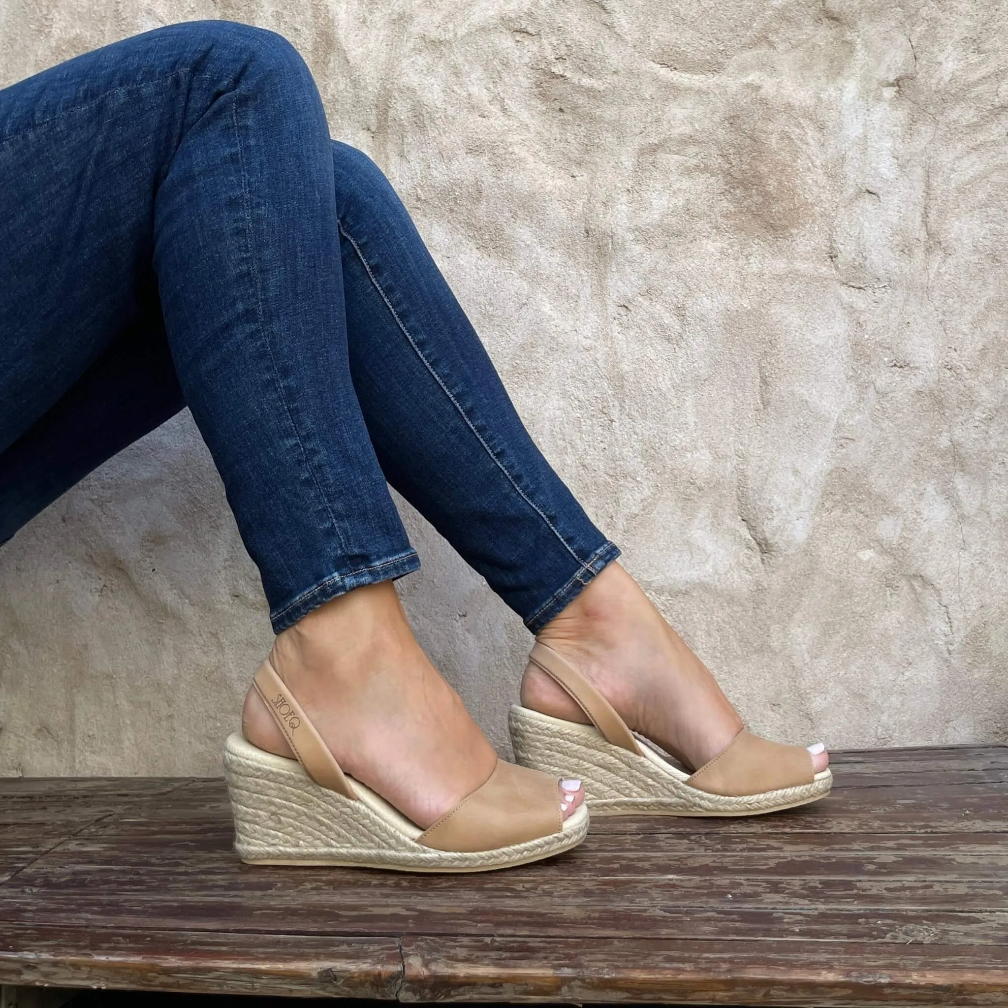 Classic Espadrille Wedge ('23) in Caramel Leather