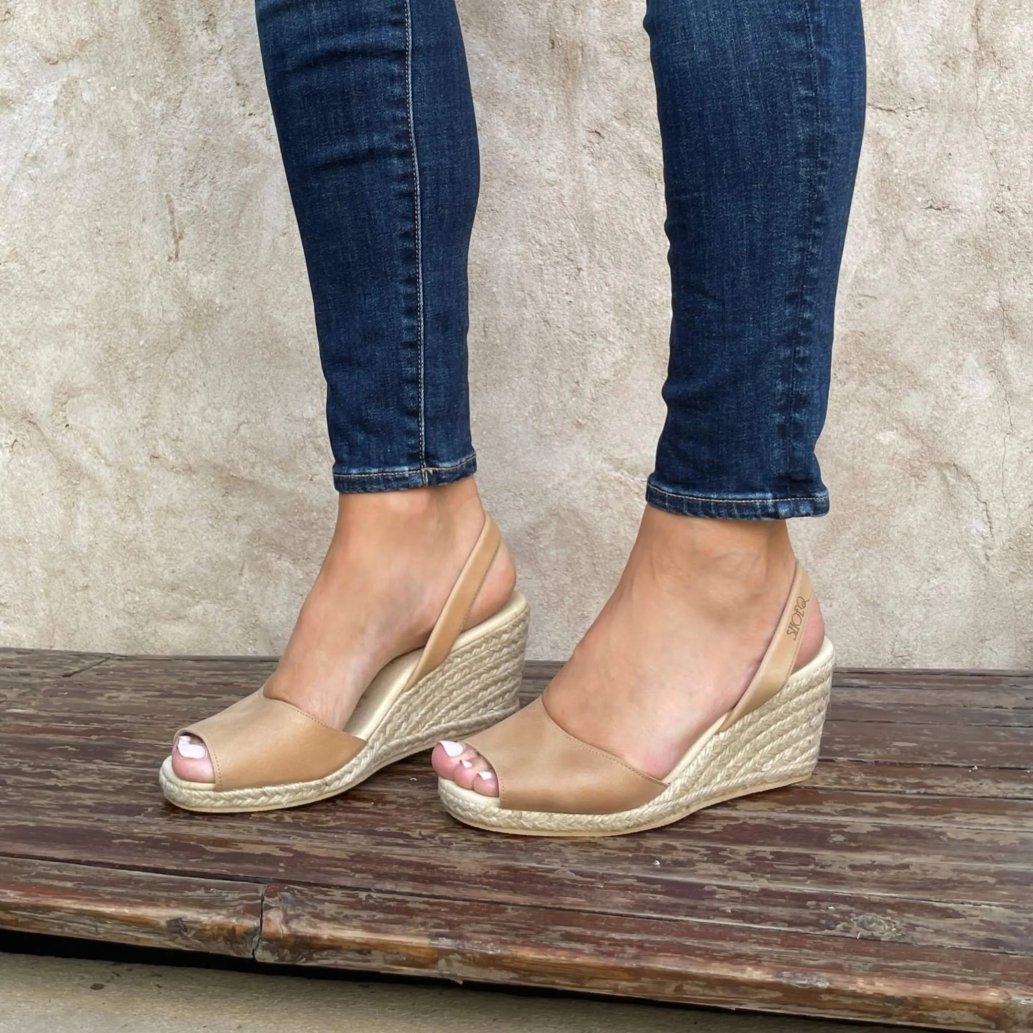 Classic Espadrille Wedge ('23) in Caramel Leather