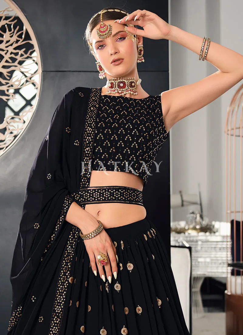 Dark Blue Sequence Embroidered Wedding Lehenga Choli And Dupatta