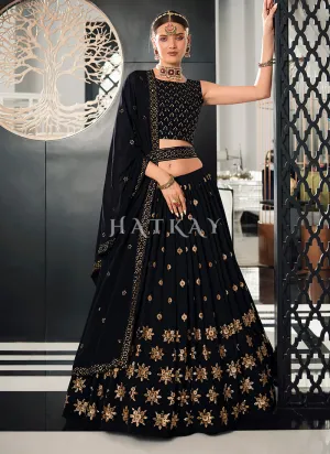 Dark Blue Sequence Embroidered Wedding Lehenga Choli And Dupatta