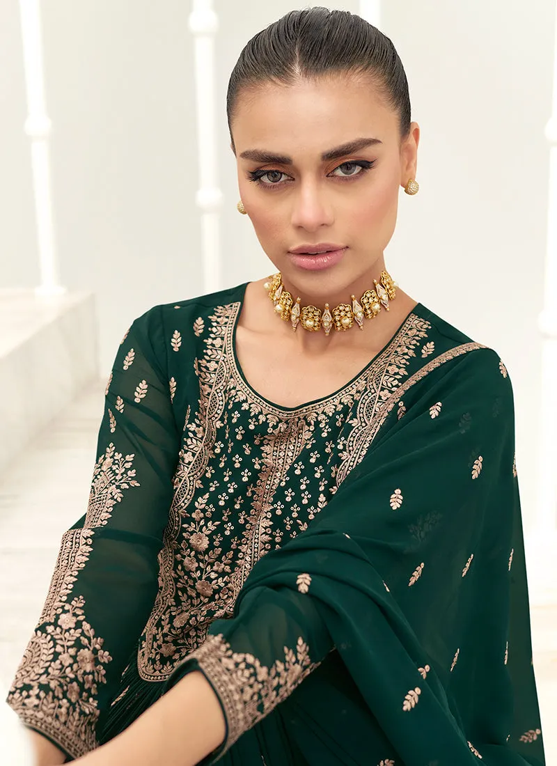 Dark Green Traditional Embroidery Anarkali Gown