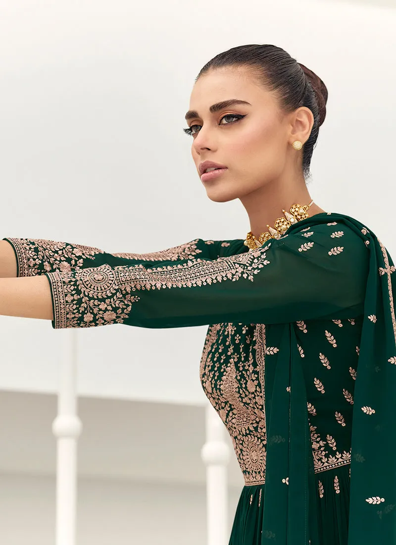 Dark Green Traditional Embroidery Anarkali Gown