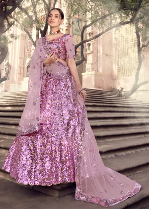 “Exclusive Offer” : VIVID PURPLE HEAVY DESIGNER SEQUINS WORK LEHENGA WITH SOFT NET DUPATTA