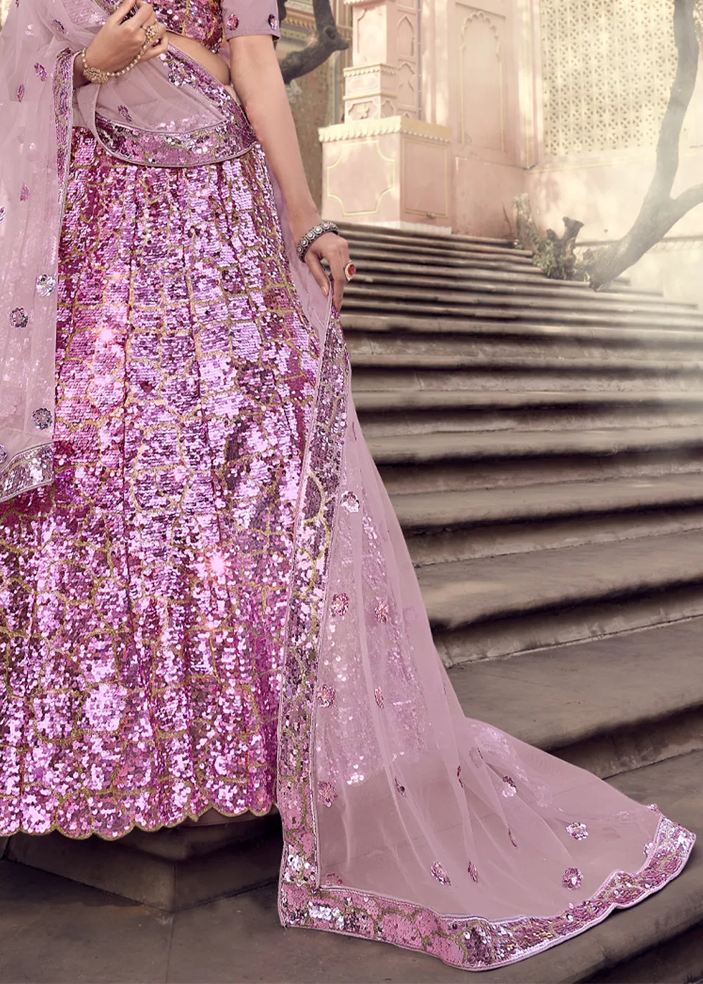 “Exclusive Offer” : VIVID PURPLE HEAVY DESIGNER SEQUINS WORK LEHENGA WITH SOFT NET DUPATTA