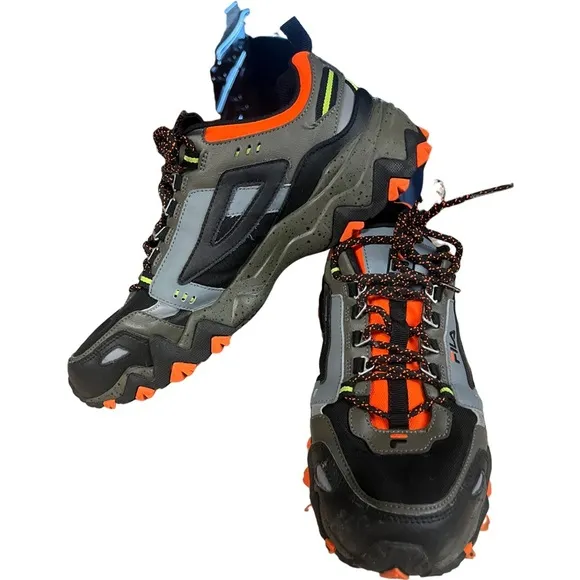 Fila Hiking Oakmont TR Athletic Shoe-Olive / Black / Orange Size 10.5