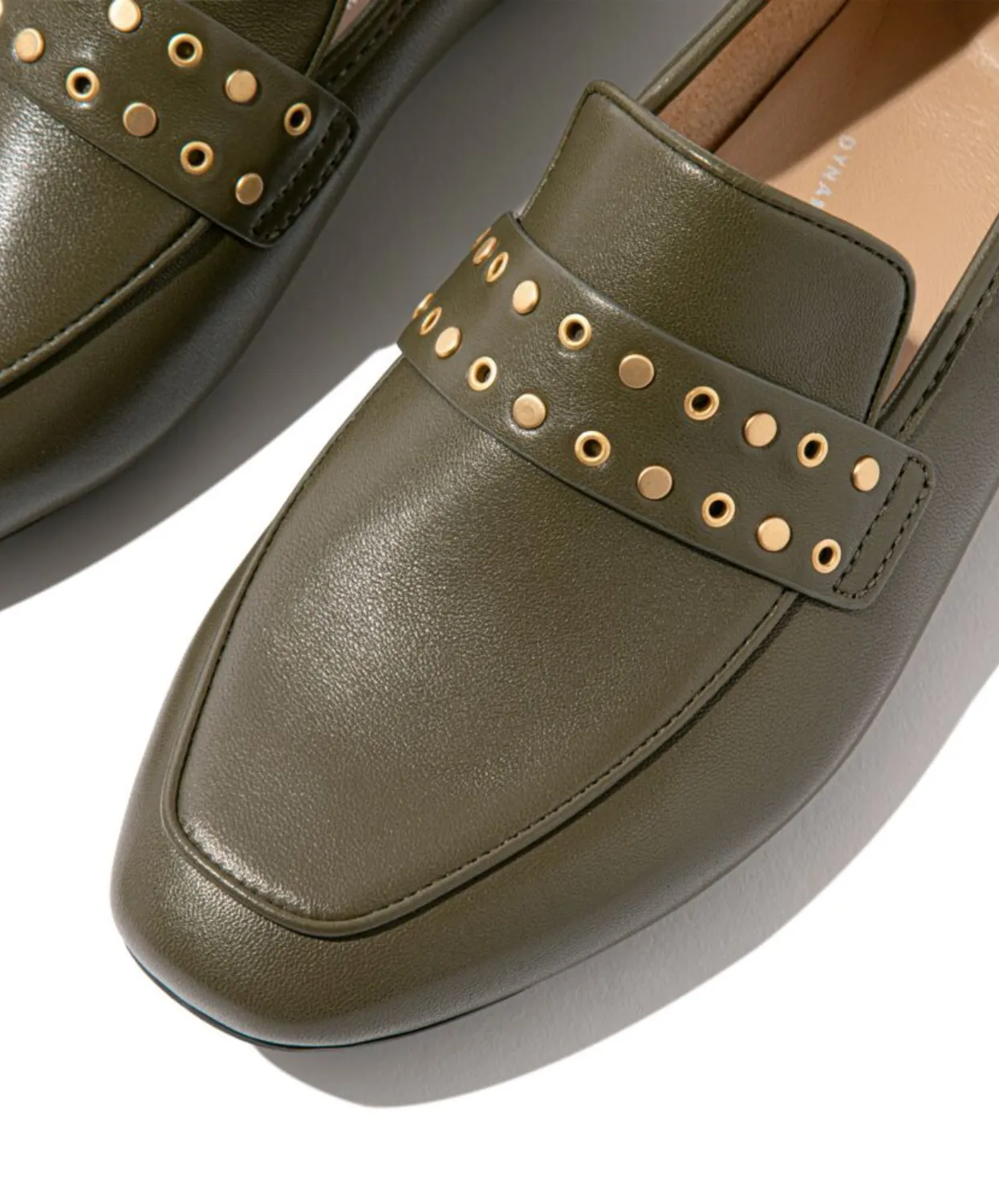 Fitflop Delicato Stud/Eyelet Soft Leather Loafer Deep Olive
