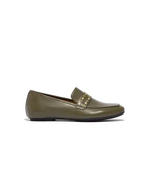 Fitflop Delicato Stud/Eyelet Soft Leather Loafer Deep Olive