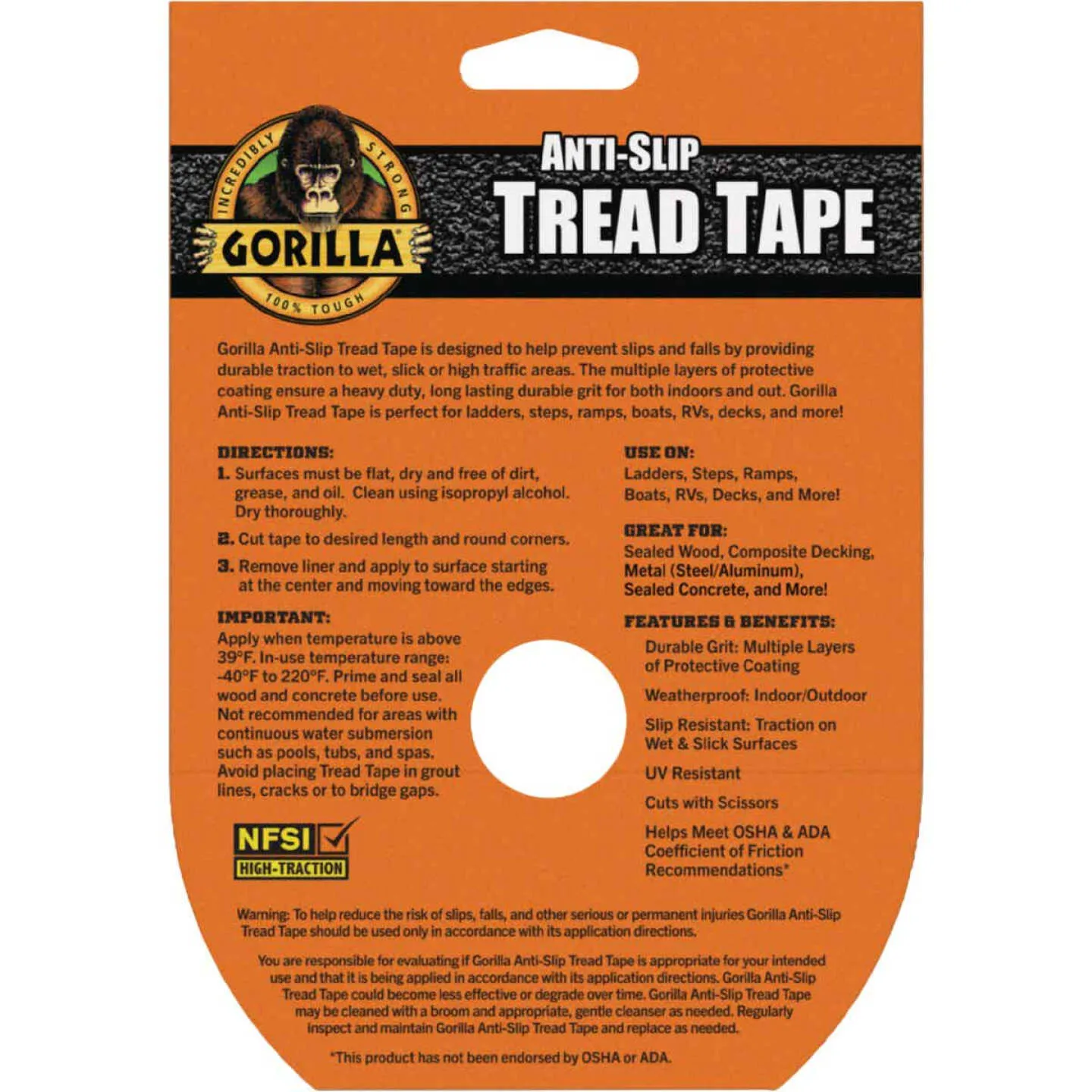 GORILLA 2" X 10' BLACK ANTI SLIP TREAD TAPE ROLL
