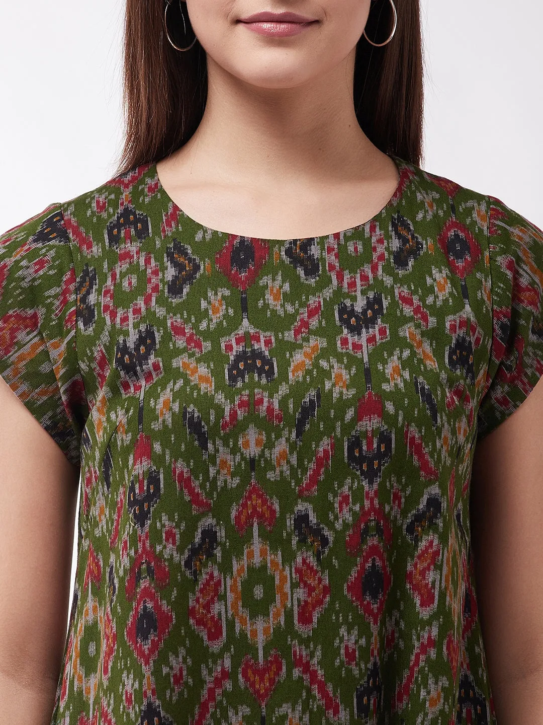 Green A- Line Ikkat Dress