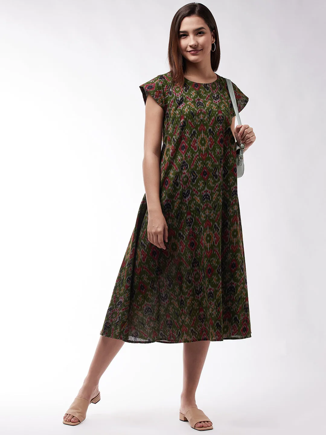 Green A- Line Ikkat Dress