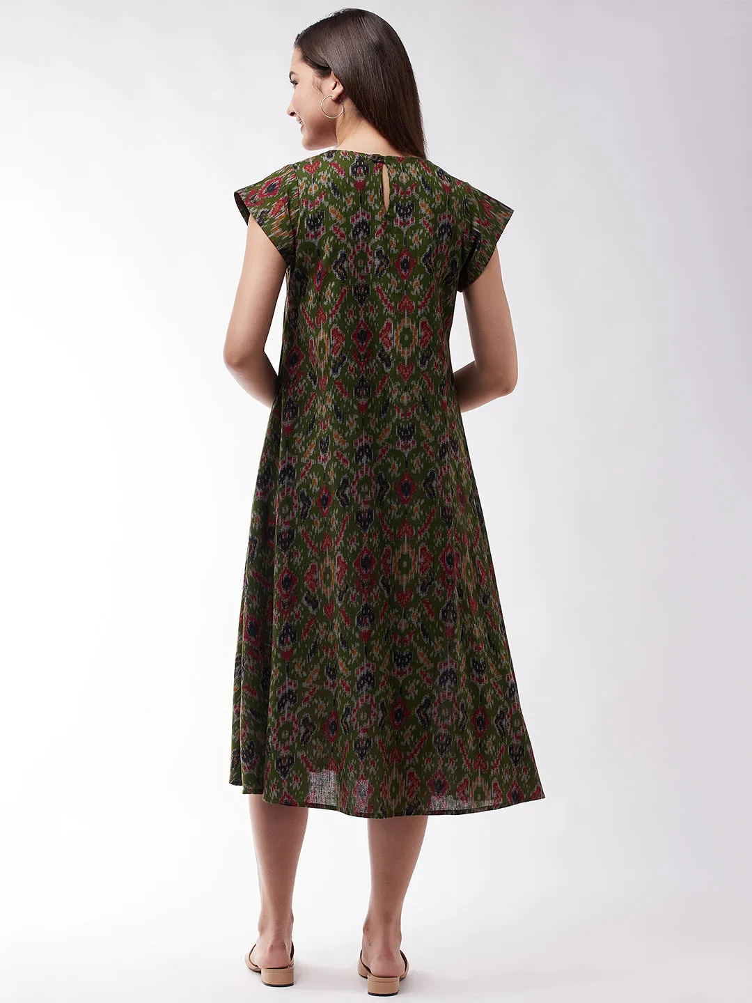 Green A- Line Ikkat Dress