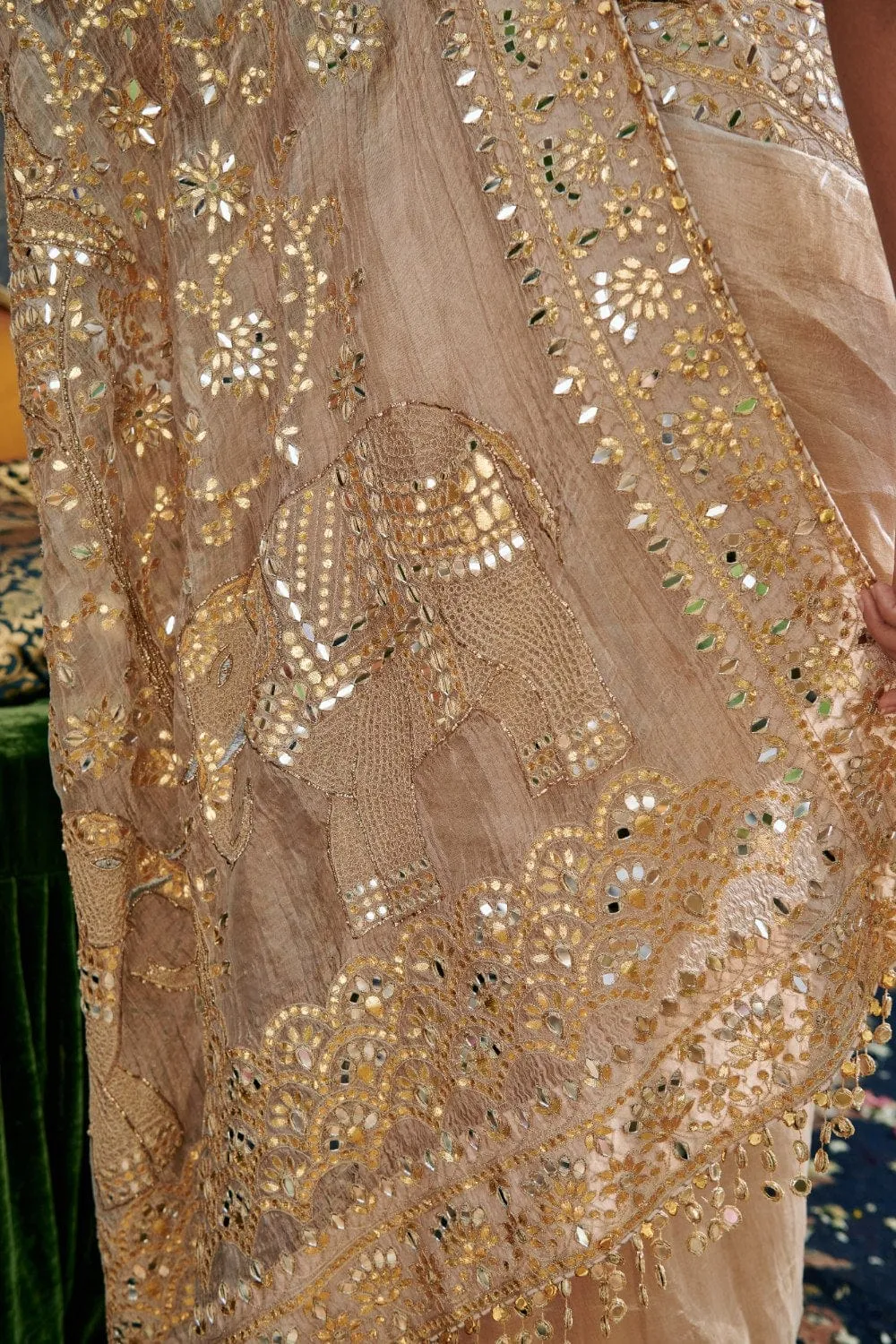 Ivory Tissue Gota-Patti Work Saree Set