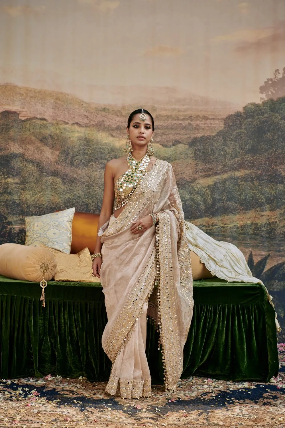 Ivory Tissue Gota-Patti Work Saree Set