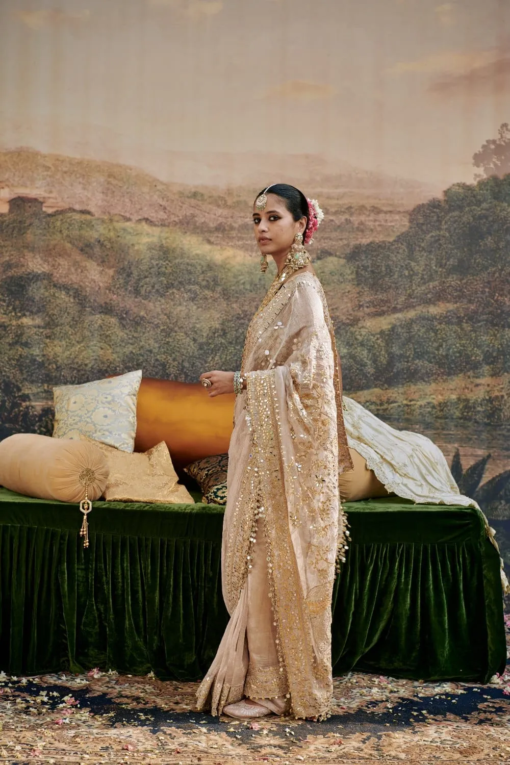 Ivory Tissue Gota-Patti Work Saree Set