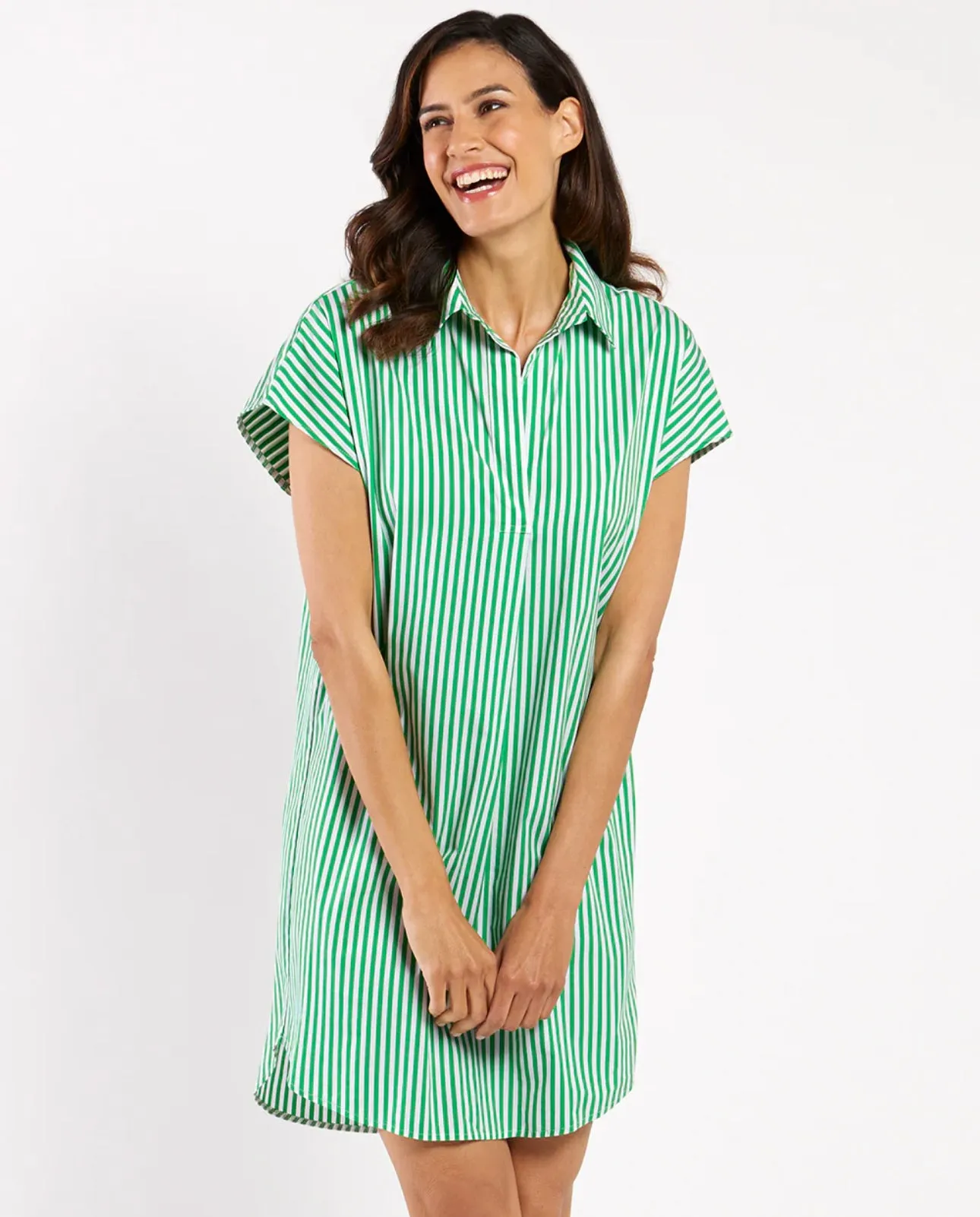 Jude Connally Carter Dress - Cotton Stripe Green