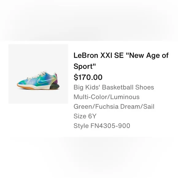 LeBron XXI SE &quot;New Age of Sport&quot; size 6 kidsNEVER WORN NWOT