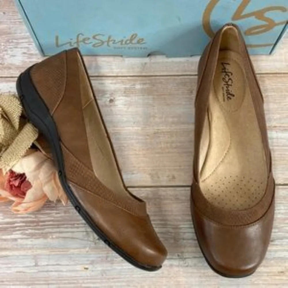 LIFESTRIDE Deja Vu Brown Faux Leather Ballerina Flats 9.5W