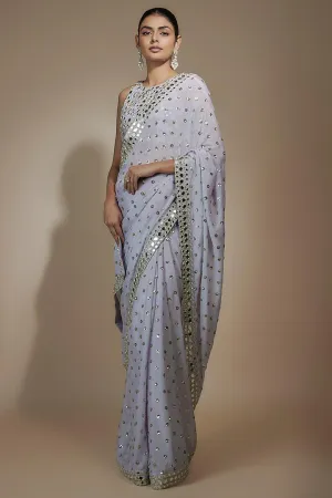 Lilac Chinon Sequins & Mirror Hand Embroidered Saree Set