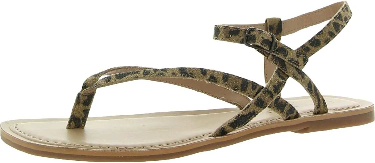 Lucky Brand Womens Bylee Faux Leather Flat Sandals Brown 5.5 Medium (B,M)