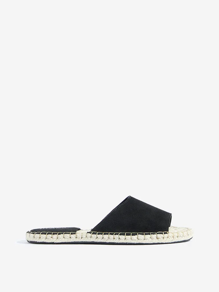 LUNA BLU Black Suede Espadrille Slides