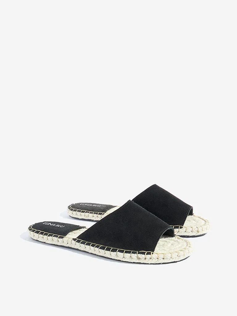 LUNA BLU Black Suede Espadrille Slides