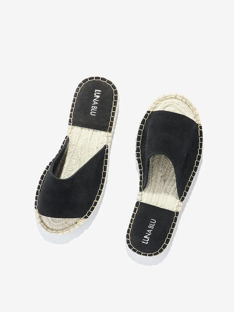LUNA BLU Black Suede Espadrille Slides
