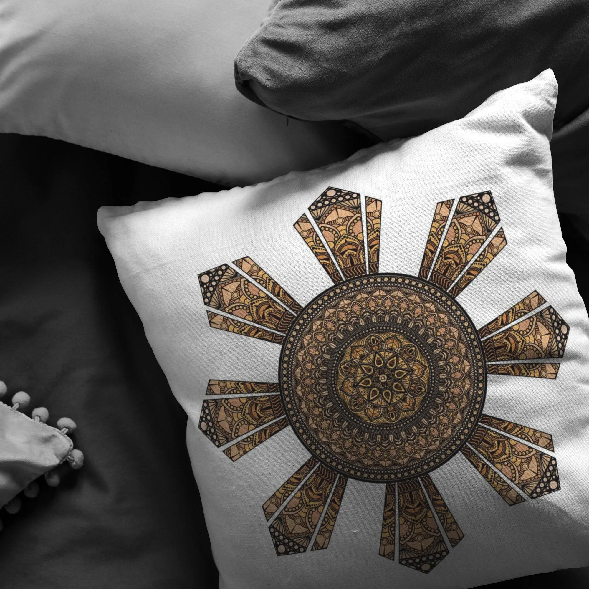 Mandala Filipino Sun Broadcloth Pillow