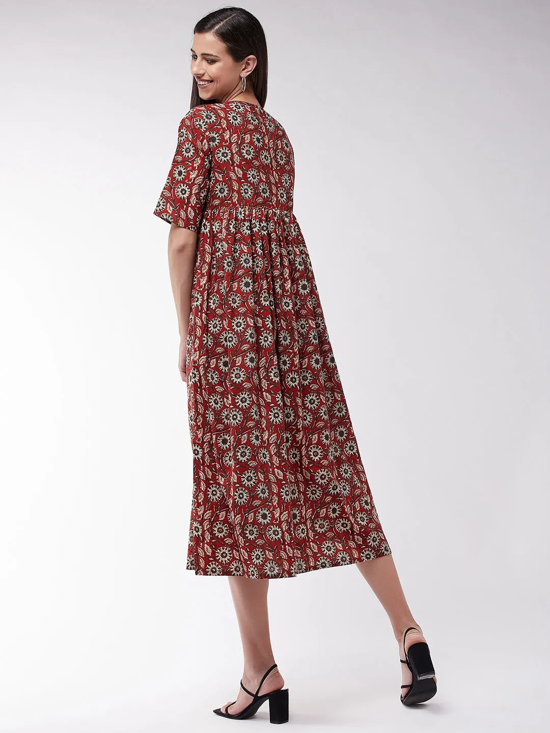 Maroon Floral Anarkali Dress