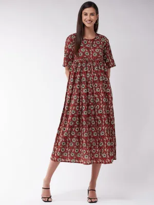 Maroon Floral Anarkali Dress