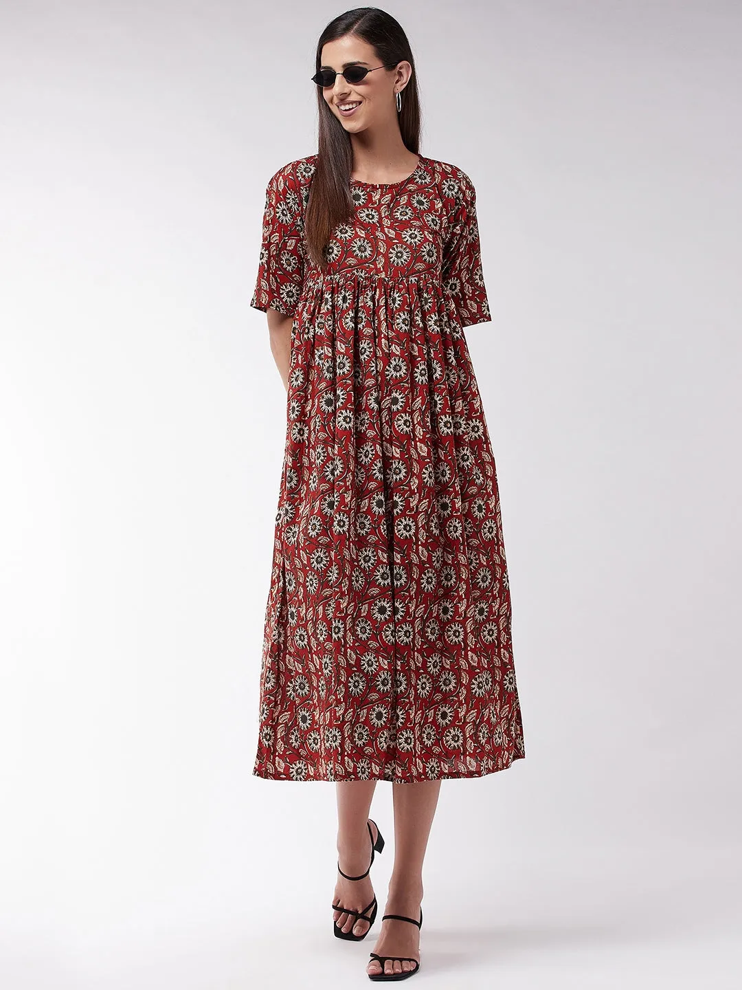 Maroon Floral Anarkali Dress