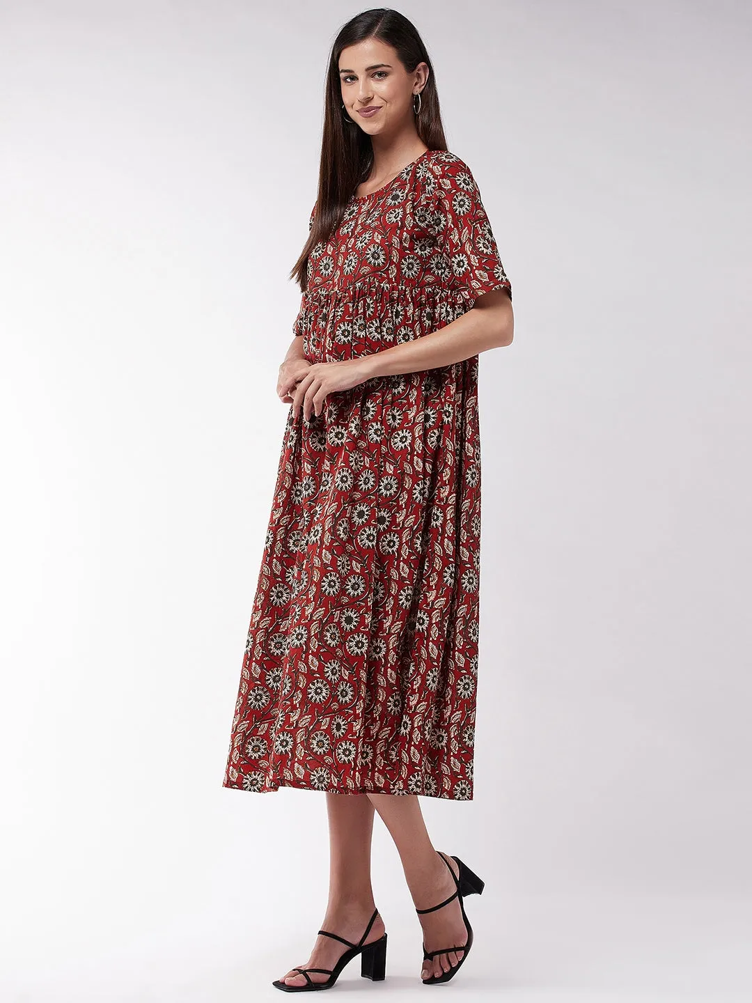 Maroon Floral Anarkali Dress