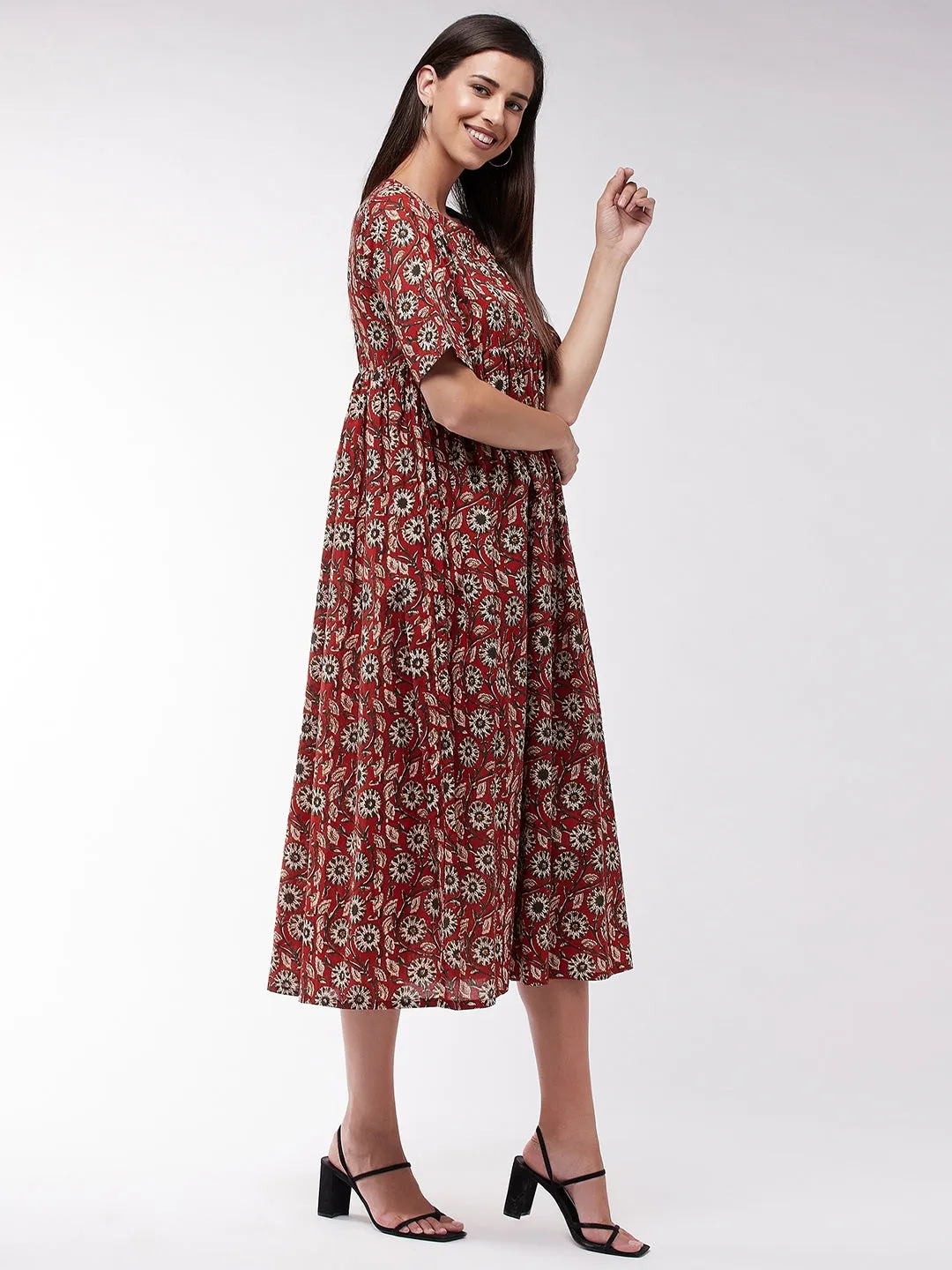 Maroon Floral Anarkali Dress